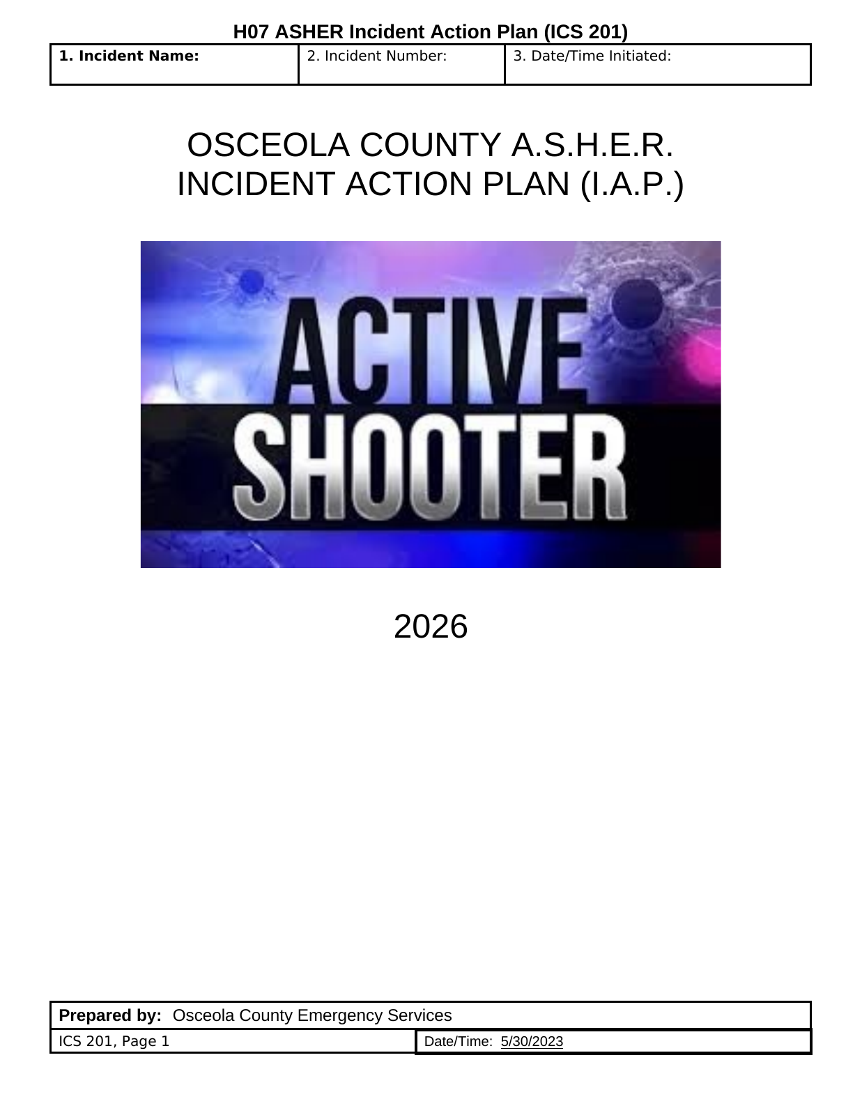 Original I.A.P. page 1: Cover — Osceola County ASHER I.A.P.. A text transcript is available below the reader.